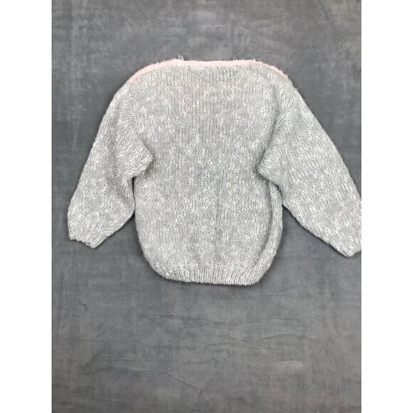 VTG Here's a Hug Acrylic Sweater Womens L Pink Gray Graphic Made in Hong Kong - Picture 5 of 6
